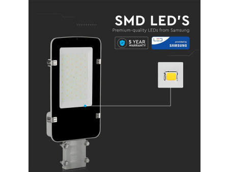 SKU 526 VT-30ST V-TAC PRO Armatura Stradale LED Chip Samsung 30W 120LM/W Colore Grigio 6400K IP65