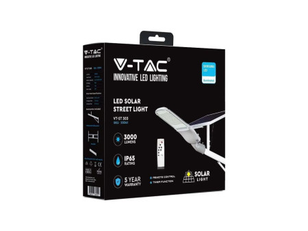 SKU 20341 VT-ST303 V-TAC PRO Armatura Stradale Chip Samsung con Pannello Solare e Telcomando 50W 6000K IP65