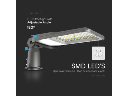 SKU 23619 VT-55ST V-TAC PRO Armatura Stradale LED Chip Samsung 50W 100LM/W con Angolo di Inclinazione Regolabile 180° Colore Gri