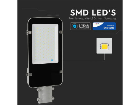 SKU 528 VT-50ST V-TAC PRO Armatura Stradale LED Chip Samsung 50W 120LM/W Colore Grigio 6400K IP65