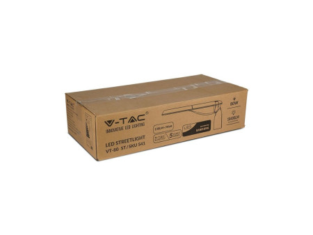 SKU 541 VT-80ST V-TAC PRO Armatura Stradale LED Chip Samsung 80W 130LM/W Classe II Colore Grigio 4000K IP65
