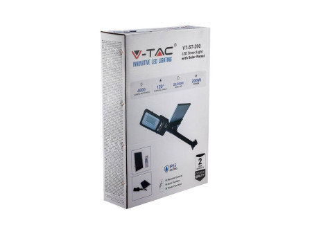 SKU 95509 VT-ST200 V-TAC Armatura Stradale LED SMD 50W con Pannello Solare e Telecomando, Cavo 1m Colore Nero 6000K IP65
