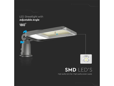 SKU 23620 VT-105ST V-TAC PRO Armatura Stradale LED Chip Samsung 100W 100LM/W Inclinazione Regolabile 180° Grigio 4000K IP65