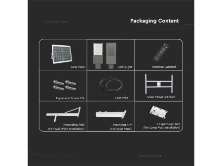 SKU 10229 VT-15300ST V-TAC Armatura Stradale Solare 70W con Telecomando Installazione 2in1 Grigia 6500K IP65