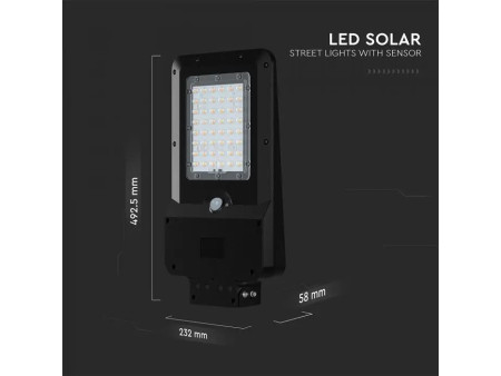 SKU 24099 VT-ST20CCT V-TAC Armatura Stradale Solare LED SMD 20W 150LM/W Sensore PIR Nera CCT IP65