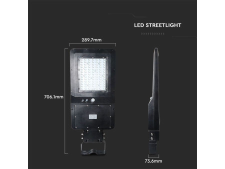SKU 5504 VT-ST42 V-TAC Armatura Stradale LED SMD 40W 120LM/W Pannello Solare, Sensore PIR e Telecomando, Colore Nero 6000K IP65