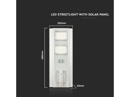 SKU 6755 VT-20201 V-TAC Armatura Stradale LED SMD 200W Pannello Solare Da 30W e Telecomando, Sensore, Colore Bianco 4000K IP65