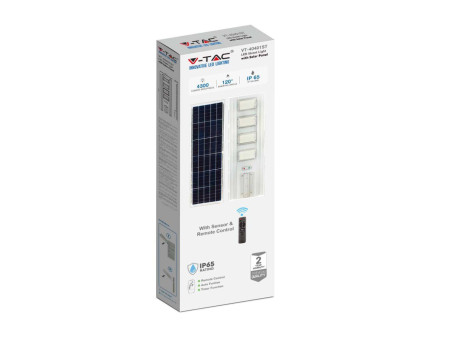 SKU 6760 VT-40401ST V-TAC Armatura Stradale LED SMD 400W Pannello Solare Da 50W e Telecomando, Sensore, Colore Bianco 6400K IP65