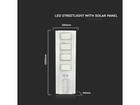 SKU 6760 VT-40401ST V-TAC Armatura Stradale LED SMD 400W Pannello Solare Da 50W e Telecomando, Sensore, Colore Bianco 6400K IP65
