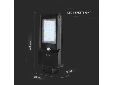 SKU 8548 ST-15 V-TAC Armatura Stradale LED SMD 15W Pannello Solare e Batteria, Sensore Movimento Colore Nero 6000K IP65