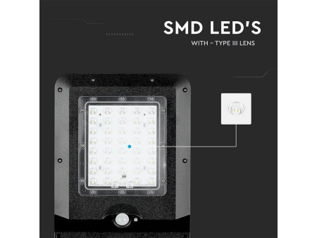 SKU 8548 ST-15 V-TAC Armatura Stradale LED SMD 15W Pannello Solare e Batteria, Sensore Movimento Colore Nero 6000K IP65