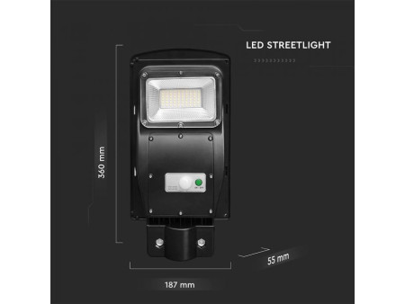 SKU 95532 VT-ST63W V-TAC Armatura Stradale LED 6W Pannello Solare e Telecomando, Sensore Radar e Batteria LiFePO4 6000K IP65