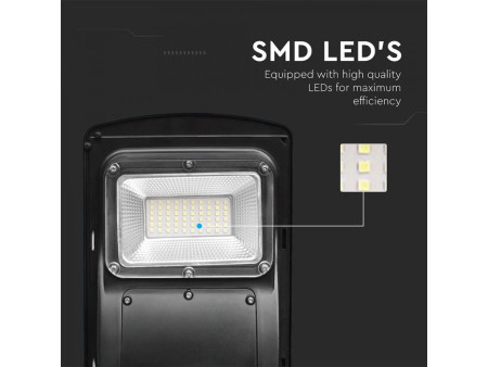 SKU 95532 VT-ST63W V-TAC Armatura Stradale LED 6W Pannello Solare e Telecomando, Sensore Radar e Batteria LiFePO4 6000K IP65