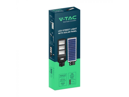 SKU 95534 VT-ST180W V-TAC Armatura Stradale LED 12W Pannello Solare e Telecomando, Sensore Radar e Batteria LiFePO4 6000K IP65