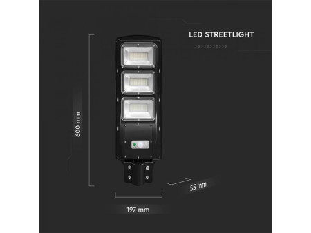 SKU 95534 VT-ST180W V-TAC Armatura Stradale LED 12W Pannello Solare e Telecomando, Sensore Radar e Batteria LiFePO4 6000K IP65