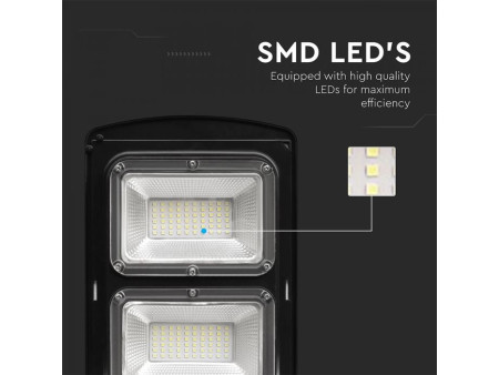 SKU 95534 VT-ST180W V-TAC Armatura Stradale LED 12W Pannello Solare e Telecomando, Sensore Radar e Batteria LiFePO4 6000K IP65