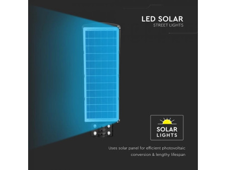 SKU 95534 VT-ST180W V-TAC Armatura Stradale LED 12W Pannello Solare e Telecomando, Sensore Radar e Batteria LiFePO4 6000K IP65