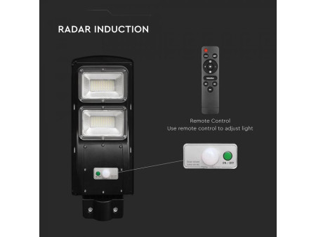 SKU 98417 VT-ST120W V-TAC Armatura Stradale LED 8W Pannello Solare e Telecomando, Sensore Radar e Batteria LiFePO4 6000K IP65