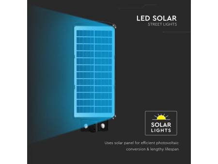 SKU 98417 VT-ST120W V-TAC Armatura Stradale LED 8W Pannello Solare e Telecomando, Sensore Radar e Batteria LiFePO4 6000K IP65