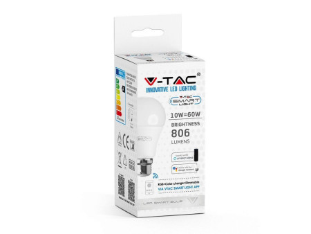 SKU 2791 VT-5110 V-TAC Lampadina LED B22 10W A60 Compatibile Google Home e Alexa com App V-Tac Smart RGB 3 in 1 Dimmerabile