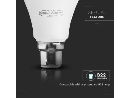 SKU 2791 VT-5110 V-TAC Lampadina LED B22 10W A60 Compatibile Google Home e Alexa com App V-Tac Smart RGB 3 in 1 Dimmerabile