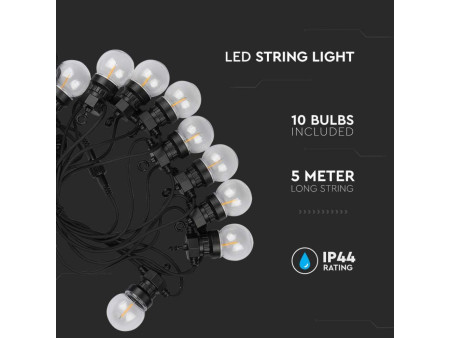SKU 212728 VT-71510 V-TAC LED 5m con 10 Lampadine a Filamento 4W con Schuko Nera 3000K