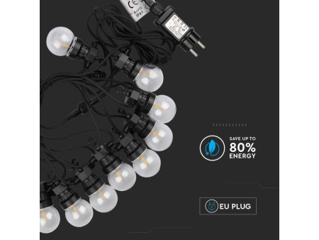 SKU 212728 VT-71510 V-TAC LED 5m con 10 Lampadine a Filamento 4W con Schuko Nera 3000K
