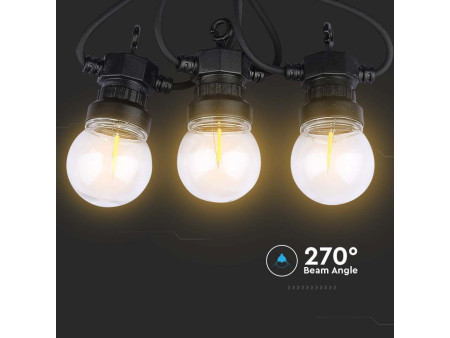 SKU 212728 VT-71510 V-TAC LED 5m con 10 Lampadine a Filamento 4W con Schuko Nera 3000K