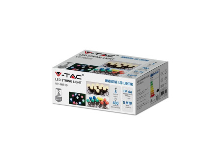 SKU 217436 VT-70510  Confronta V-TAC LED 5m con 10 Lampadine 5W con Schuko Bianca 3000K IP44