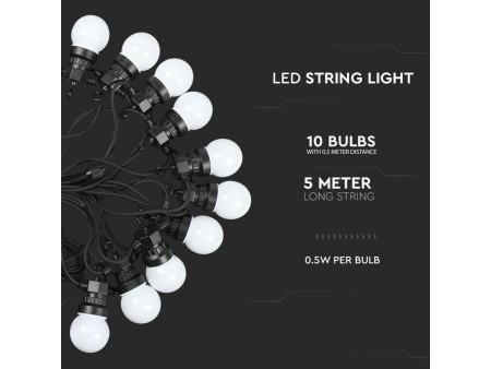 SKU 217436 VT-70510  Confronta V-TAC LED 5m con 10 Lampadine 5W con Schuko Bianca 3000K IP44