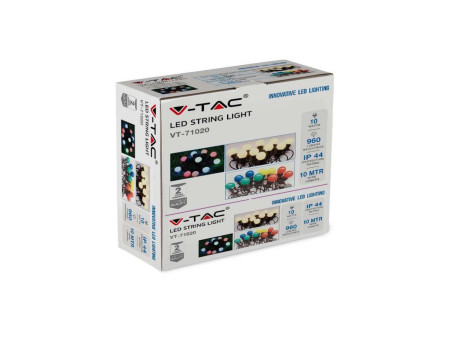 SKU 217439 VT-71020 V-TAC Catenaria LED 10m con 20 Lampadine 5W con Schuko Bianca 3000K IP44