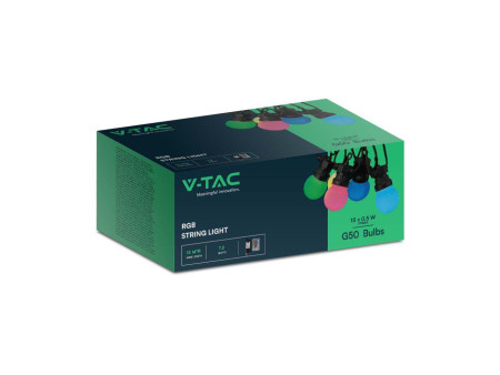 SKU 23159 VT-713S V-TAC Catenaria LED 13m con 15 Lampadine RGB 0.5W e Telecomando Nera IP44