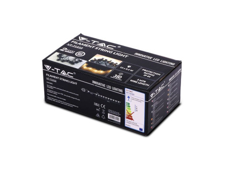 SKU 2728 VT-71510 V-TAC Catenaria LED 5m con 10 Lampadine a Filamento 4W con Schuko Nera 3000K