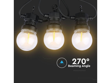 SKU 2728 VT-71510 V-TAC Catenaria LED 5m con 10 Lampadine a Filamento 4W con Schuko Nera 3000K
