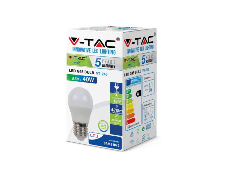 SKU 174 VT-246 V-TAC PRO Lampadina LED Chip Samsung E27 5,5W G45 3000K