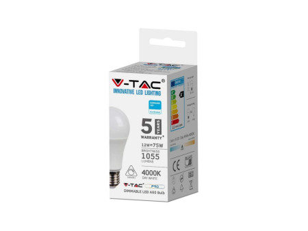 SKU 20184 VT-262D V-TAC PRO Lampadina LED Chip Samsung E27 12W A60 4000K Dimmerabile