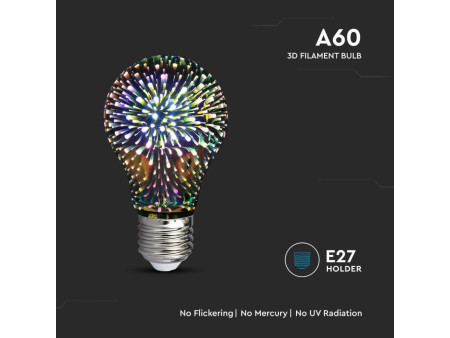 SKU 212704 VT-2203-N V-TAC Lampadina LED E27 3W A60 Filamento 3D 3000K