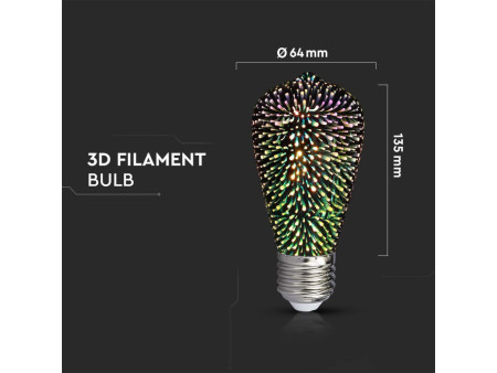 SKU 212705 VT-2223-N V-TAC Lampadina LED E27 3W ST64 Filamento 3D 3000K