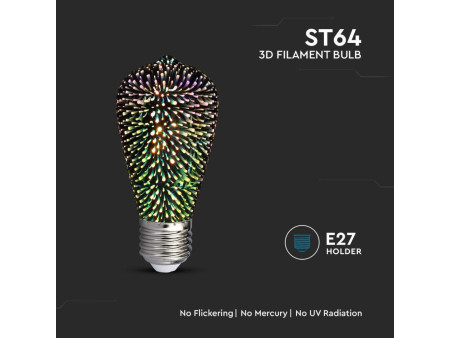 SKU 212705 VT-2223-N V-TAC Lampadina LED E27 3W ST64 Filamento 3D 3000K
