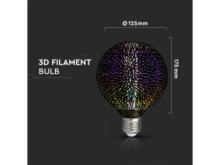 SKU 212706 VT-2233 V-TAC Lampadina LED E27 4W G125 Filamento 3D 3000K