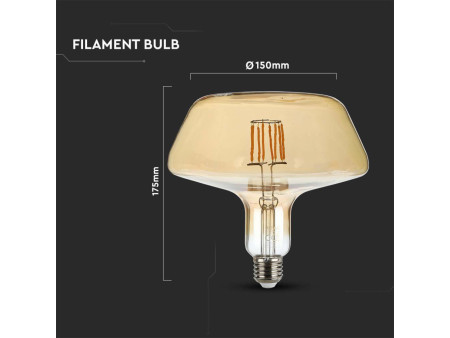 SKU 212790 VT-2308-N V-TAC Lampadina LED E27 8W T180 Filamento Ambrata 1800K