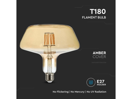 SKU 212790 VT-2308-N V-TAC Lampadina LED E27 8W T180 Filamento Ambrata 1800K