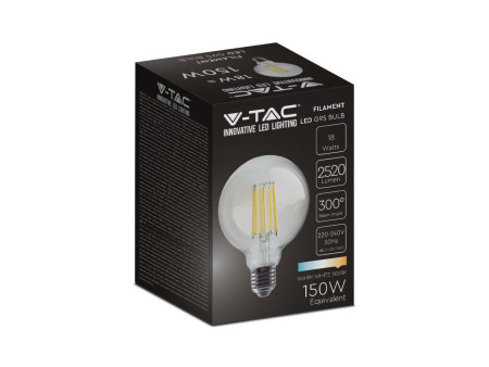 SKU 212803 VT-2338 V-TAC Lampadina LED E27 18W 140LM/W G95 Filamento 3000K