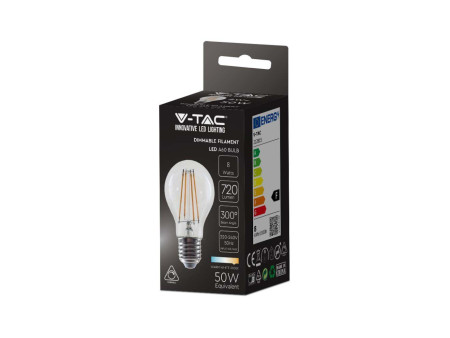 SKU 212815 VT-2288D V-TAC Lampadina LED E27 8W A60 a Filamento 3000K Dimmerabilev