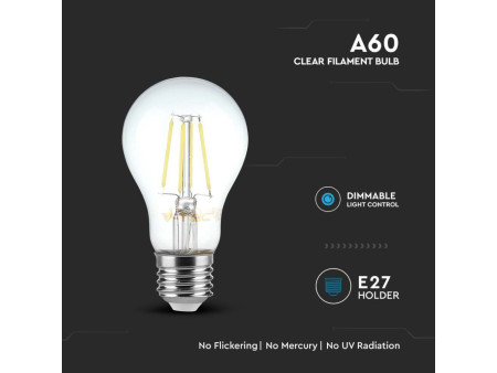 SKU 212815 VT-2288D V-TAC Lampadina LED E27 8W A60 a Filamento 3000K Dimmerabilev