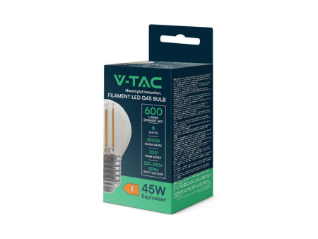 SKU 212842 VT-2366 V-TAC Lampadina LED E27 6W 100LM/W G45 Filamento 3000K