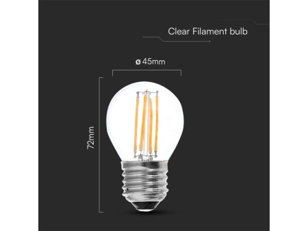 SKU 212843 VT-2366 V-TAC Lampadina LED E27 6W 100LM/W G45 Filamento 4000K