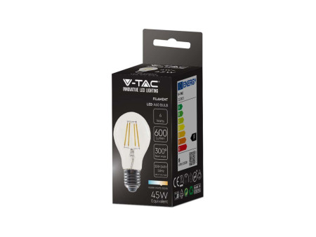 SKU 214272 VT-1887 V-TAC Lampadina LED E27 6W A60 Filamento 3000K