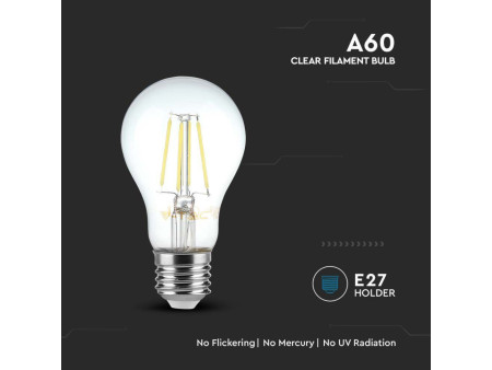 SKU 214272 VT-1887 V-TAC Lampadina LED E27 6W A60 Filamento 3000K