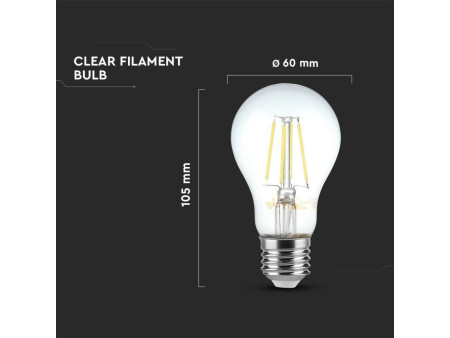 SKU 214303 VT-1887 V-TAC Lampadina LED E27 6W A60 Filamento 4000K